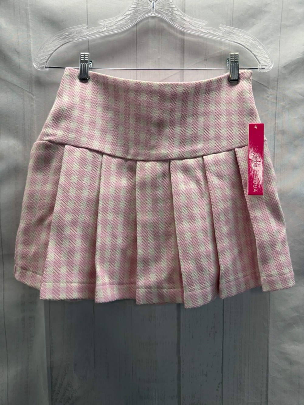 Barbie The Movie X Aqua Pink & Cream Houndstooth Schoolgirl Pleated Mini Skirt